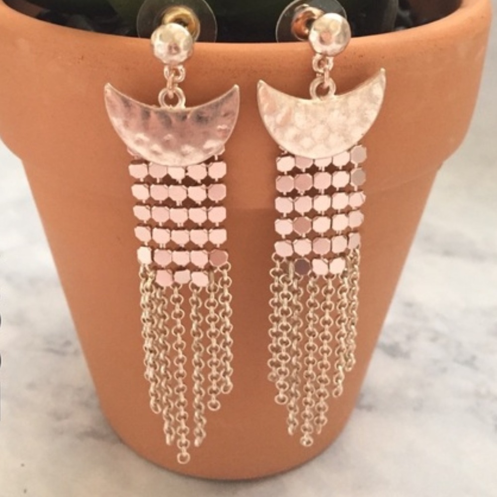 Rose Gold Mesh Fringe Earrings